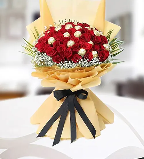 20 Pc Red Rose 16 Pc Ferrero Rocher Chocolate Bouquet