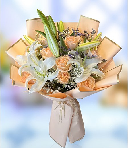 Delighting Lily  And Rose Bouquet
