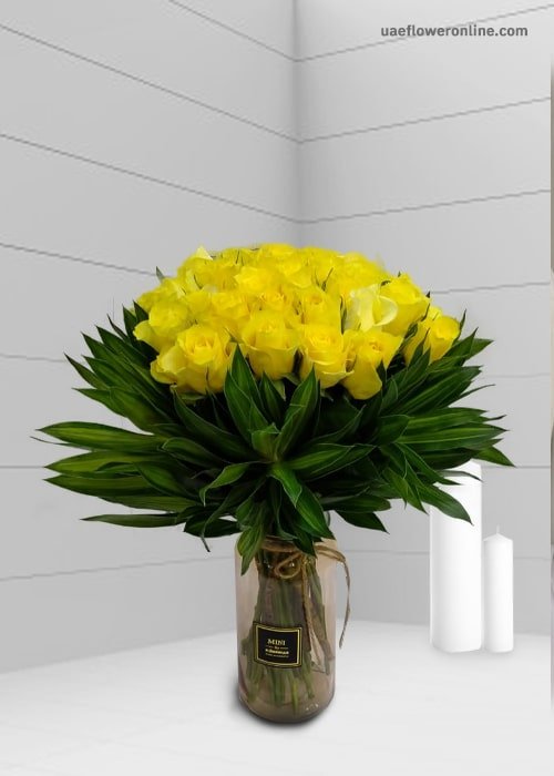 Sunshine Yellow Rose In A Glass Vase