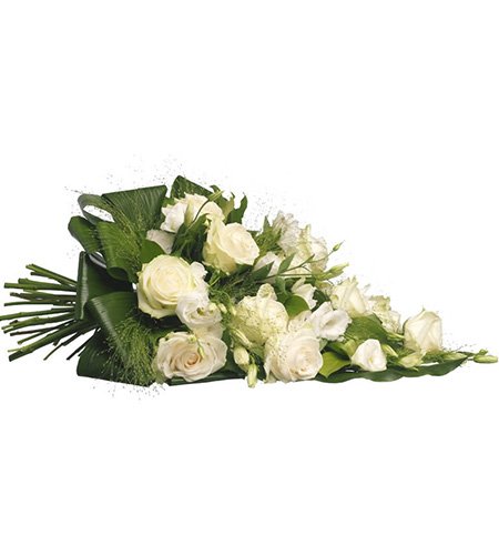 White Rose Funeral Bouquet With Green Leafs