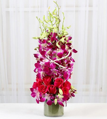 Roses And Orchids Vase Arrangement