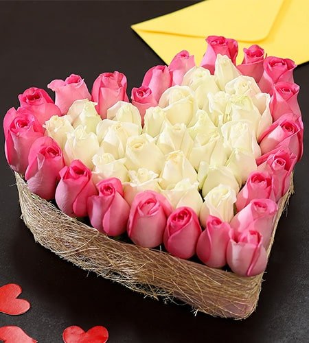 Pink & White Roses Heart
