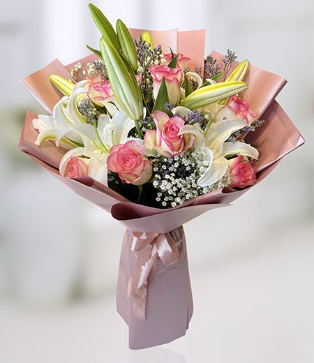 Beautiful Pink Rose And Lily Bouquet