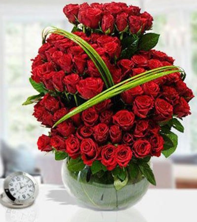 Valentine Red Roses Arrangement - 120 Pieces