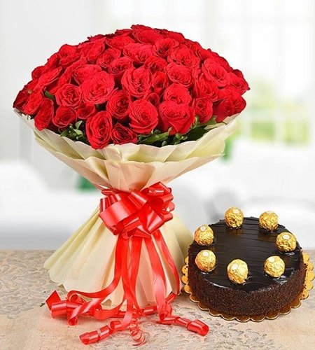 Exquisite 25 Red Roses with 1.2 Pound Chocolate Cake