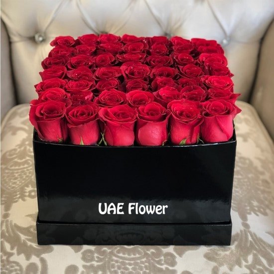 Welformed Red Rose In Large Square Box