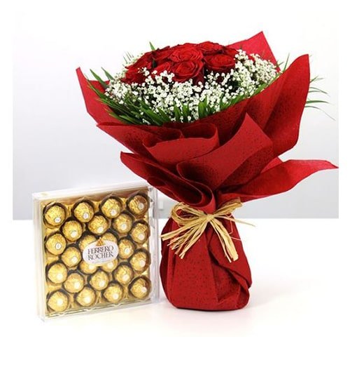Mindblowing Re Roses Bouquet With Ferrero Rocher
