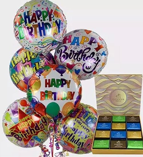 Adorable Set Of Happy Birthday Balloons With Chocolate