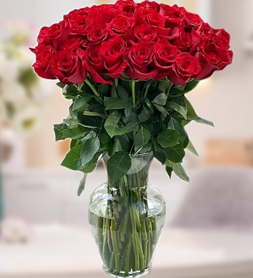 Graceful Red Roses Vase Arrangement