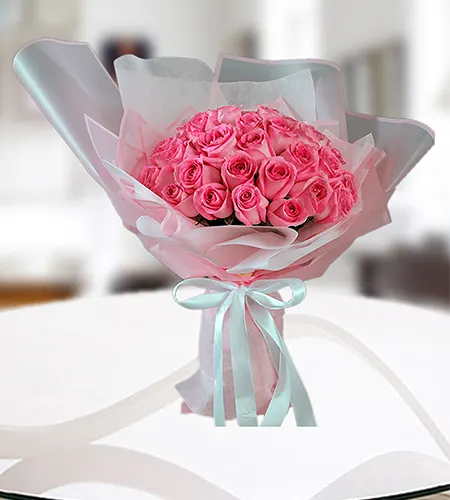 30 Pink Roses Bouquet for Valentine with Elegant Wrapping