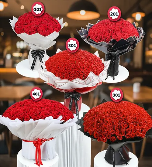 1300 Red Roses Valentine Bouquet ? Set of 5