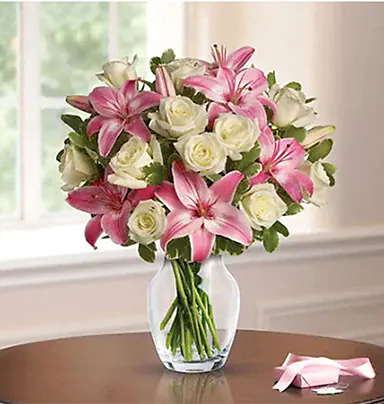 Lovely Pink Lily And White Rose