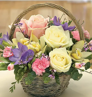 Mix Flower Pink Handle Basket Argument