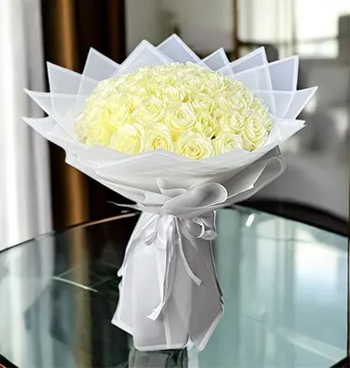 30 White Rose Bouquet Wit...