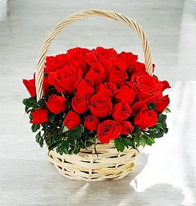 Graceful Red Roses Flower Basket