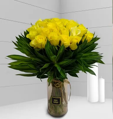 Sunshine Yellow Rose In A Glass Vase