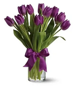 10 Stem Purple Tulip With Glass Vase