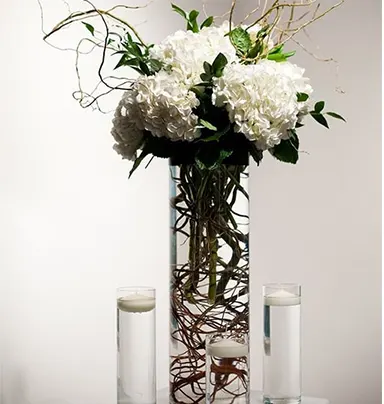 7 Stem White Hydrangea 5 Stem Salix In Glass ...