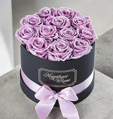 Pleasant Purple Roses Flower Box