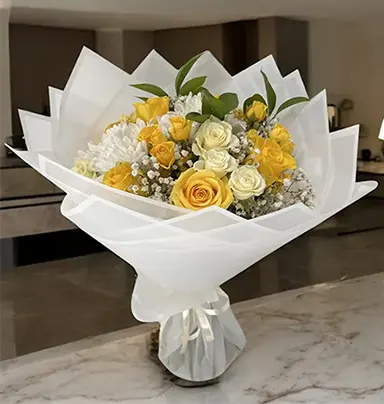 Bright Yellow 12 Roses Bouquet