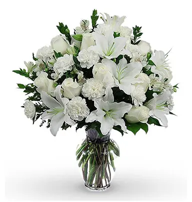 White Lily And Rose Glass Vase Arrangement