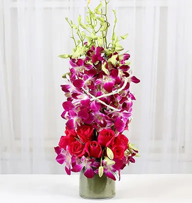 Roses And Orchids Vase Arrangement