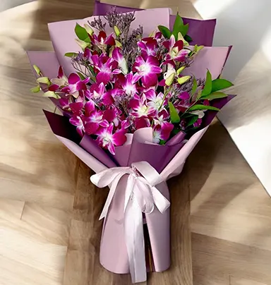 Elegant Purple Orchid Bouquet – 15 Stems