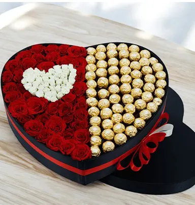 50 Red Roses & 50 Ferrero Rocher Heart-Shaped...