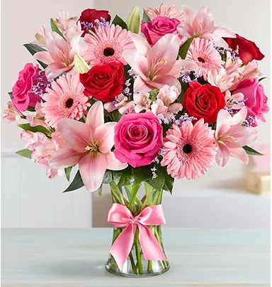 Vibrant Lily,Gerbera & Pink Rose Vase – Pre...