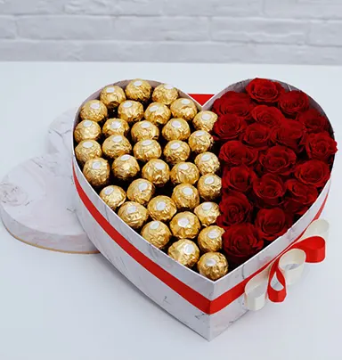 20 Red Roses & 24 Ferrero Rocher Heart-Shaped...