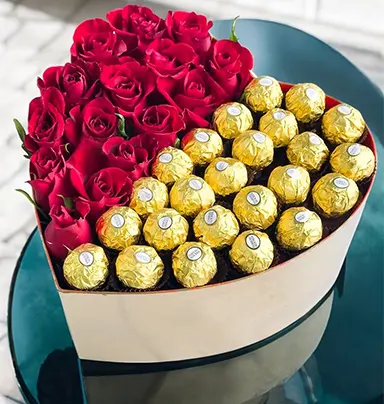 15 Red Roses & 24 Ferrero Rocher Heart Shaped...