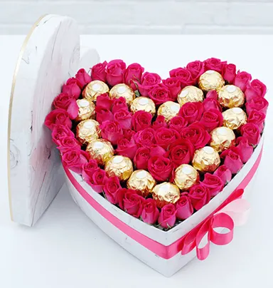 50 Pink Roses with 24 Fer...