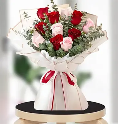 Beauty of Red & White Roses Bouquet