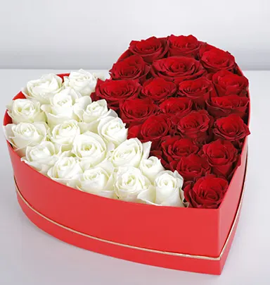 Glamorous Mix Red And White Roses Box