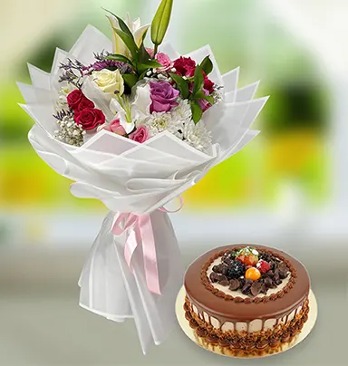 Gorgeous Mix Flower Bouquet With Chocolate Ca...