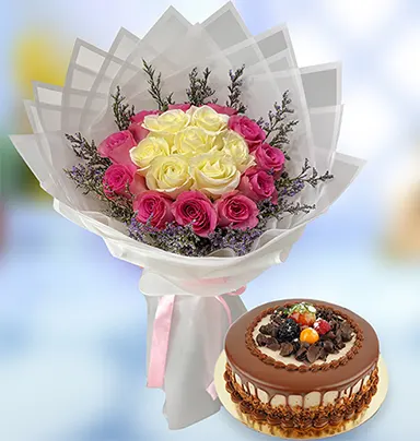 Magnificient White & Pink Roses Combo