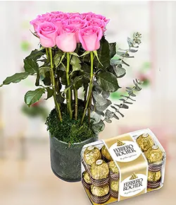 Wonderful Pink Long Steam Roses Combo