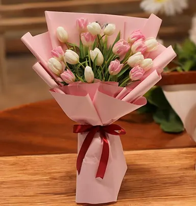 Bouquet of 20 Pink and White Tulips