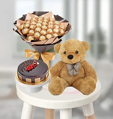 Sweet Moments Trio: Cake, Ferrero Bouquet & T...