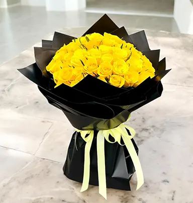 25 Radiant Sunshine Yellow Roses Bouquet