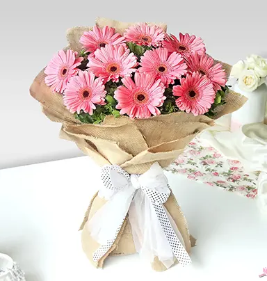 Elegant Medium Bouquet of 10 Pink Gerberas