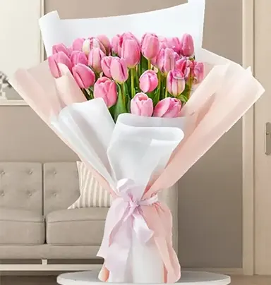 Bouquet of 25 Pink Tulips - Elegance in Every...