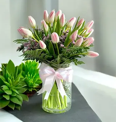 Elegant Pink Tulip Vase - 20 Stems