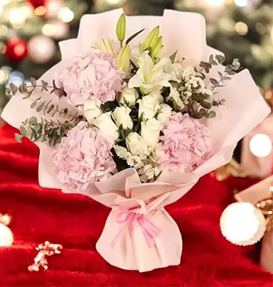 Elegant White Lily, Rose & Pink Hydrangea Bou...