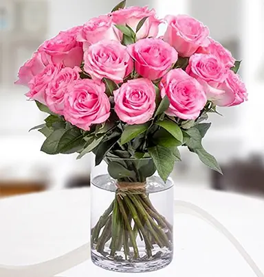 20 Pink Roses Glass Va...